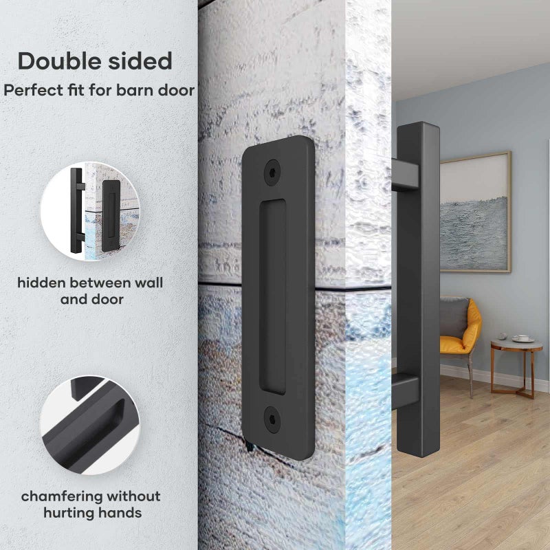 EaseLife 10" Sliding Barn Door Pull Handle with Flush Hardware Set, Double Sided, Heavy Duty, Square, Matte Black Powder Coated Finish, Easy Install - Image 3